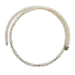 Silpada Pearl Choker, Memory Wire Sterling Bead, Bicone Necklace C689